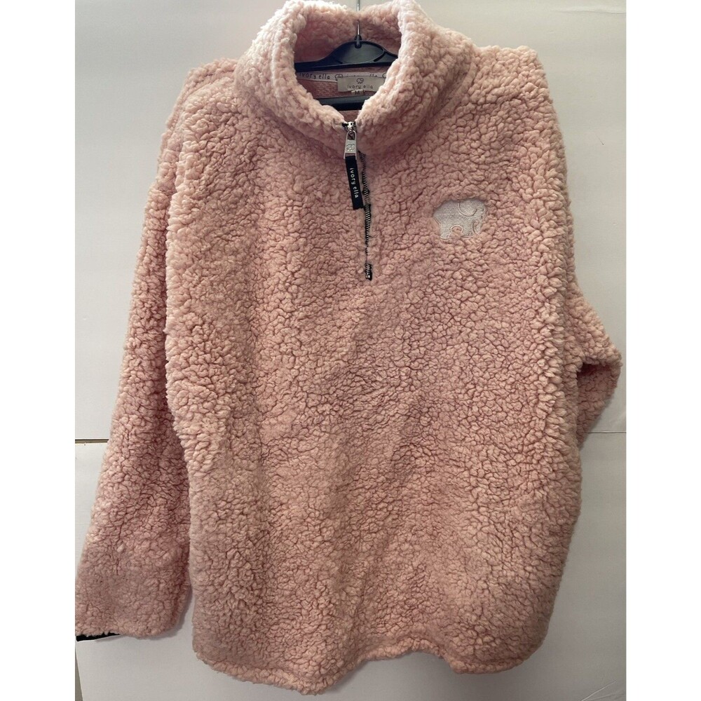 Ivory Ella Women Pink Fleece Sweater Medium Big Chest Logo Soft Light weight EUC